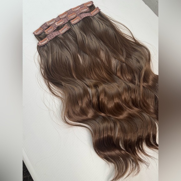 20 IN CLIP IN SET CHESTNUT CHOCOLATE BROWN CURLY WAVE  HAIR EXTENSIONS - Picture 6 of 7